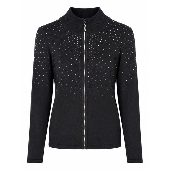 Fontana Sweaters - Fontana Cardigan Sweater Women's Size Medium Black Rhinestone Studded Zip Up NEW